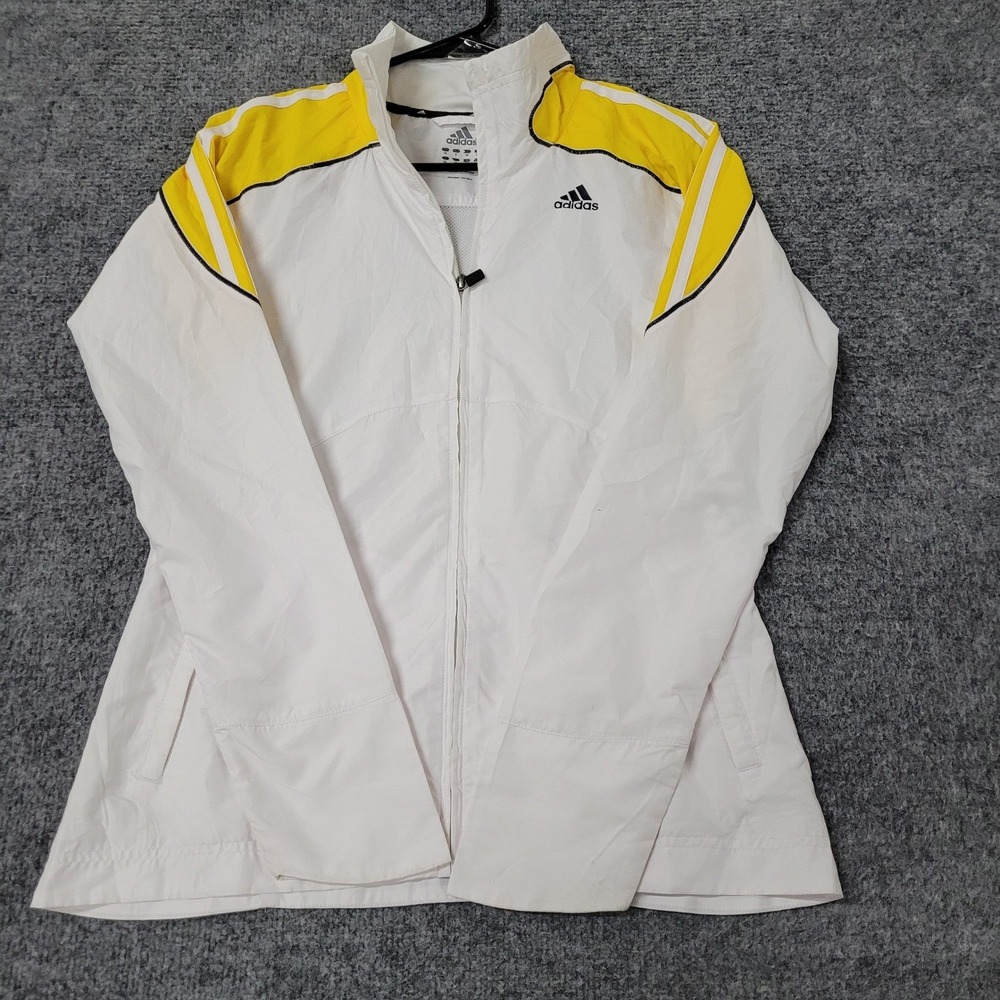 Adidas Track Jacket Womens Size S White Yellow Full Zip Athletic Windbreaker